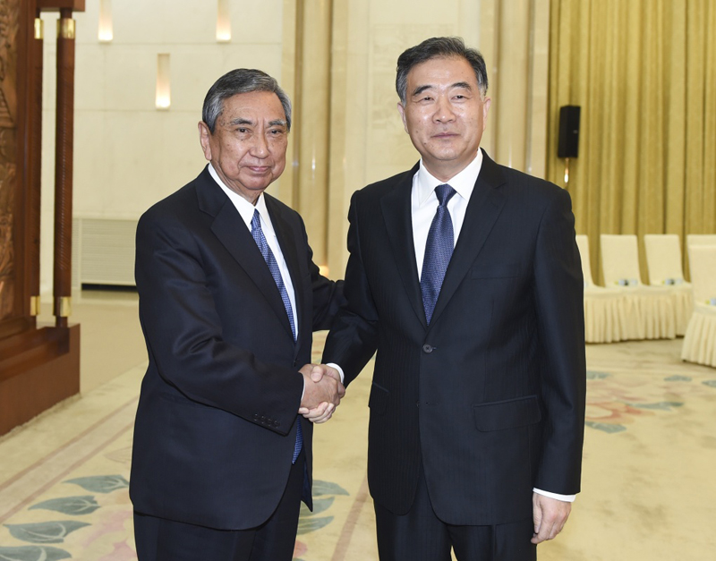 4月12日，國務院副總理汪洋在北京人民大會堂會見日本前眾議長河野洋平率領的日本國際貿(mào)易促進協(xié)會訪華團。