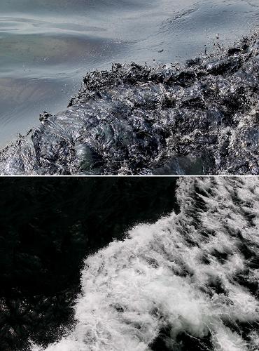 圖為事故發(fā)生地附近的大窯灣海域海面狀況對比(上圖7月18日攝,下圖7月26日攝)。新華社記者 鄭悅 攝