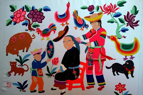 9月16日,青海非物質(zhì)文化遺產(chǎn)——湟中農(nóng)民畫。當(dāng)日,上海世博會青海省活動周在世博園寶鋼大舞臺開幕,活動中展示豐富多彩的青海省非物質(zhì)文化遺產(chǎn)。