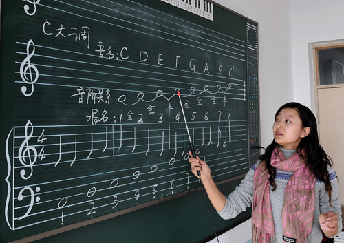 2月22日,平魯區(qū)白堂鄉(xiāng)小學的音樂老師用電子智能黑板教學生們學習五線譜。 山西省朔州市平魯區(qū)集中資源辦小學,將全區(qū)300多所村辦小學撤并為12所寄宿制小學,集中了優(yōu)勢教育資源。“一鄉(xiāng)一小學”使各鄉(xiāng)鎮(zhèn)建起了高標準的校舍,并配備了現(xiàn)代化的教學設(shè)施和最優(yōu)秀的老師,山里娃也享受到了現(xiàn)代化的教育。 新華社發(fā)(呂夢琦 攝)
