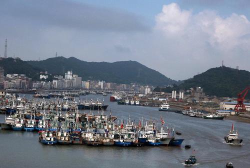 8月5日,出海捕撈作業(yè)的漁船紛紛回到浙江舟山市沈家門漁港卸貨躲避臺風(fēng)。 新華社發(fā)(胡社友 攝)