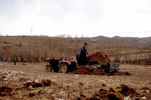 3月27日,內(nèi)蒙古卓資山縣旗下營鎮(zhèn)一位農(nóng)民正在拉運糞肥。新華社記者 任軍川 攝