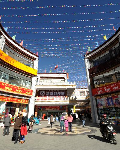 日前在拉薩市中心開業(yè)的一座大型市場一角(1月16日攝)。新華社記者 覺果 攝
