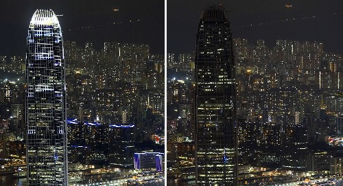6月21日,香港國(guó)際金融中心二期熄燈前后的對(duì)比,左為熄燈前。 當(dāng)晚8時(shí)半至9時(shí)半,香港約100座建筑及大型戶外霓虹燈牌參加熄燈活動(dòng),響應(yīng)環(huán)保組織的倡導(dǎo)。世界自然基金會(huì)發(fā)起了全球性的“熄燈一小時(shí)”活動(dòng),包括北京、上海、香港、鄭州等城市響應(yīng)了這一活動(dòng)。 新華社記者 周磊 攝