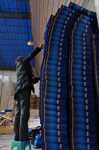 12月8日,工商執(zhí)法人員清查堆積如山的涉嫌侵權的“腦白金”包裝盒。新華社記者 陳誠 攝