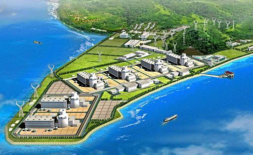 這是規(guī)劃建造6臺(tái)125萬千瓦級(jí)AP1000機(jī)組的中核集團(tuán)三門核電項(xiàng)目效果圖。新華社記者 譚進(jìn) 攝