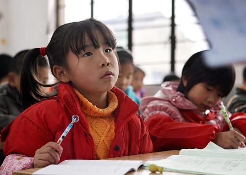 上海閔行區(qū)浦江鎮(zhèn)育才小學三年級的河南籍學生薛雅婷在課堂上聽講(11月20日攝)。新華社記者 劉穎 攝