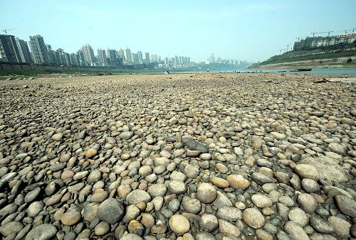 這是長江重慶段一處大面積裸露的河灘(3月26日攝)。記者從重慶市防汛抗旱指揮部了解到,近段時間以來重慶大部地區(qū)降下小到中雨,對緩解旱情起到了明顯作用。但是由于降水未形成有效徑流,目前流經(jīng)重慶的長江等大江大河仍維持特枯水位,船舶航行仍存安全隱患。長江上游水文局監(jiān)測數(shù)據(jù)顯示,3月26日8時,重慶長江寸灘站水位為158.82米,流量為2970立方米/秒,與24日相比,水位下降了0.45米,每秒流量減少了420立方米。目前長江重慶水位較常年偏低1.5至2米,仍維持特枯水位。新華社記者 周衡義 攝