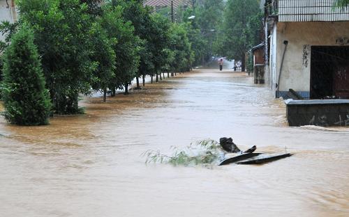 7月15日,鄱陽(yáng)縣田畈街鎮(zhèn)街道進(jìn)水,道路被淹。7月14日凌晨以來(lái),江西省鄱陽(yáng)縣連降暴雨,數(shù)十座水庫(kù)出現(xiàn)漫堤險(xiǎn)情,昌江全線(xiàn)超警戒線(xiàn)。田畈街鎮(zhèn)30多座小二型水庫(kù)接近漫頂,多處道路中斷,集鎮(zhèn)進(jìn)水,大量農(nóng)田被淹,數(shù)萬(wàn)名群眾被困。新華社記者 沈洋 攝
