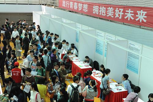 5月19日,應(yīng)屆畢業(yè)生在上海市楊浦高級(jí)中學(xué)綜合體育場招聘現(xiàn)場排隊(duì)等候面試。 當(dāng)日,“青春揚(yáng)帆 夢想啟航”2013年上海大學(xué)生就業(yè)專場招聘會(huì)在上海市楊浦高級(jí)中學(xué)綜合體育場舉行。招聘會(huì)吸引了286家企業(yè)攜帶4138個(gè)就業(yè)機(jī)會(huì)參展,以及1萬個(gè)網(wǎng)絡(luò)招聘崗位。 新華社發(fā)(賴鑫琳 攝)