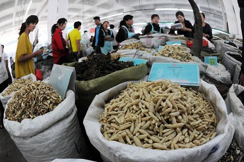 這是5月17日拍攝的安徽省亳州市中藥材交易中心。 中國中藥協(xié)會(huì)中藥材信息中心官方網(wǎng)站日前發(fā)布的《2011年4月市場價(jià)格同去年同期比較監(jiān)測報(bào)告》顯示,在所監(jiān)測的包括中藥材常用的大宗品種在內(nèi)的537個(gè)藥材品種中,與去年同期價(jià)格相比,升價(jià)品種有399個(gè),占總量約74%;降價(jià)品種100個(gè),占總量約19%;平價(jià)品種38個(gè),占總量約7%。 新華社發(fā)(張延林 攝)