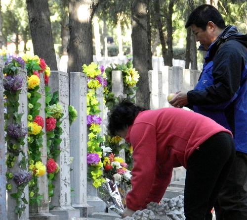 3月25日,市民在北京市八寶山人民公墓祭掃。新華社發(fā)(王振 攝)