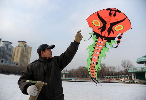 2月16日,沈陽(yáng)市民在戶外放風(fēng)箏。新華社發(fā)