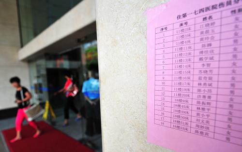 6月8日,在廈門第一七四醫(yī)院,院方把住院的人員名單張貼在大樓底層。新華社記者 魏培全 攝