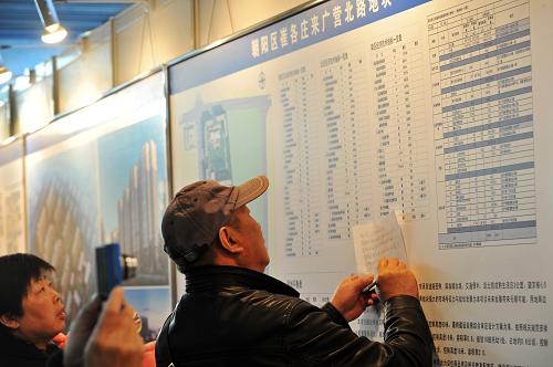 11月12日,參觀者在北京市規(guī)劃展覽館觀看朝陽(yáng)區(qū)崔各莊來(lái)廣營(yíng)北路地塊展板。當(dāng)日,北京首批自住型商品房項(xiàng)目規(guī)劃設(shè)計(jì)方案展在北京市規(guī)劃展覽館正式對(duì)公眾開(kāi)放。本次展覽共展出海淀區(qū)、朝陽(yáng)區(qū)、昌平區(qū)、豐臺(tái)區(qū)的7個(gè)自住型商品房項(xiàng)目,總建筑面積達(dá)73.3公頃,可建設(shè)自住型商品房建筑面積144.7萬(wàn)平方米,共16020套房。本批自住型商品房戶(hù)型均為90平方米以下的經(jīng)濟(jì)緊湊小戶(hù)型。新華社發(fā)(王京生 攝)