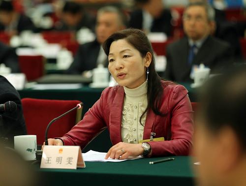 這是王明雯委員就如何做到對農村貧困人口的精確識別和動態(tài)管理問題提出詢問。新華社記者 劉衛(wèi)兵 攝