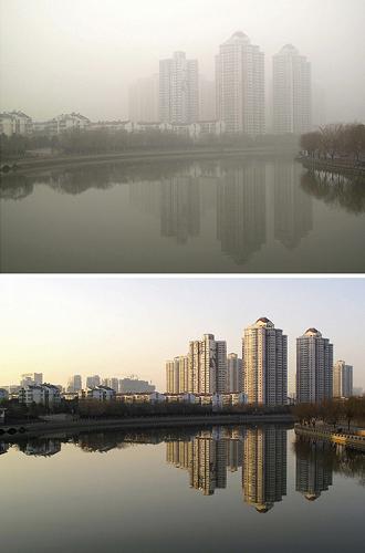 上圖為1月22日拍攝的秦淮河石頭城段兩岸風(fēng)景;下圖為1月18日拍攝的天氣晴好時(shí)的秦淮河石頭城段兩岸風(fēng)景(拼版照片)。當(dāng)日6時(shí),中央氣象臺(tái)繼續(xù)發(fā)布大霧藍(lán)色預(yù)警:預(yù)計(jì)今天早晨到上午,東北平原、華北平原、長(zhǎng)江中下游平原、四川盆地及華南等地有輕霧,其中,河北中南部、天津、山西南部、山東西部、河南中東部、蘇皖大部、湖北東北部、廣東中部以及云南西南部等地的部分地區(qū)有能見度不足1000米的霧,局地能見度不足200米。新華社發(fā)