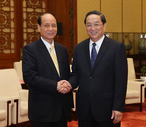 9月12日,中共中央政治局常委、全國政協(xié)主席俞正聲在北京人民大會(huì)堂會(huì)見臺(tái)灣?;鶗?huì)董事長林中森率領(lǐng)的董監(jiān)事參訪團(tuán)一行。新華社記者劉衛(wèi)兵攝