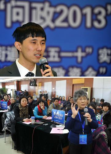 1月14日,麥子店街道辦事處副主任常放對2013年社區(qū)衛(wèi)生服務(wù)工作進行介紹(上圖);麥子店街道棗北社區(qū)的議事代表蔣捷卿對街道辦事處工作進行質(zhì)詢(下圖,拼版照片)。當(dāng)日,北京市朝陽區(qū)麥子店街道“問政2013”年度評議大會舉行,來自街道各社區(qū)的50名議事代表對街道2013年公共事項的執(zhí)行情況進行質(zhì)詢并給予滿意度評價。這是麥子店街道第三次召開居民問政年度評議大會。麥子店街道轄區(qū)常住人口5萬余人,外地籍居民約8000人,近年來隨著社會發(fā)展,社區(qū)停車難、行路難、養(yǎng)老難等矛盾日益顯現(xiàn)。為了尋找解決矛盾的突破口,在廣泛調(diào)研的基礎(chǔ)上,麥子店街道于2011年試水“問政于民”,建立“居民問政議事協(xié)商會”。“居民問政議事協(xié)商會”是街道、辦事處、居民、社會單位和社團組織共同協(xié)商本街道重大公共事務(wù)的工作平臺,每年年初召開一次。該制度實施以來,居民反映強烈的停車秩序、環(huán)境改善、為老服務(wù)等一系列民生問題得到有效解決。專家指出,“問政于民”是基層社會管理的一個創(chuàng)新。實踐證明這個創(chuàng)新能夠有效激發(fā)居民關(guān)心社區(qū)事務(wù)的熱情,并使他們成為參政議政的主體,同時也促進政府職能從管理型向服務(wù)型轉(zhuǎn)變。新華社記者 公磊 攝