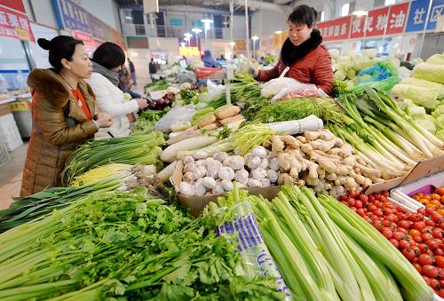 2月19日,市民在石家莊市塔北路農(nóng)貿(mào)市場(chǎng)選購(gòu)蔬菜。國(guó)家統(tǒng)計(jì)局日前公布了全國(guó)31個(gè)省(區(qū)、市)的1月份居民消費(fèi)價(jià)格指數(shù)(CPI)。數(shù)據(jù)顯示,全國(guó)共有13個(gè)省區(qū)市CPI同比漲幅低于全國(guó)平均水平2.5%,其中河北漲幅最低,為1.2%。新華社記者 朱旭東 攝