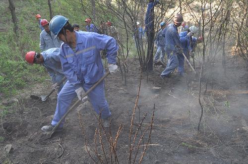 5月14日,遼寧大連市紅旗街道一家機(jī)械廠的員工在大連近郊山上滅殘火。當(dāng)日發(fā)生在大連市甘井子區(qū)紅旗鎮(zhèn)棠梨南溝附近的山火目前已基本撲滅,未發(fā)生人員傷亡事故。據(jù)有關(guān)方面初步統(tǒng)計(jì),火場(chǎng)過火面積300余畝。起火原因正在調(diào)查中。有關(guān)人員正在清理余火及看守火場(chǎng),防止火場(chǎng)復(fù)燃。