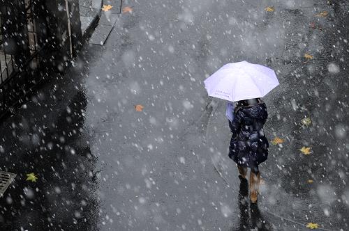 12月16日,一位市民冒雪在杭州街頭前行。新華社記者 鞠煥宗 攝