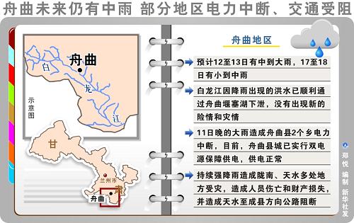 圖表:舟曲未來仍有中雨 部分地區(qū)電力中斷、交通受阻 新華社發(fā)