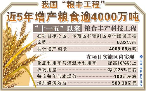 圖表:我國“糧豐工程”近5年增產(chǎn)糧食逾4000萬噸 新華社發(fā)