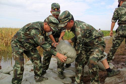 8月20日,武警內(nèi)蒙古興安盟森林支隊(duì)官兵在興安盟扎賚特旗努文木仁蘇木境內(nèi)嫩江下游河段搬運(yùn)沙袋、加固堤防。近日,內(nèi)蒙古東部強(qiáng)降雨導(dǎo)致嫩江流域河流水位持續(xù)上漲,位于內(nèi)蒙古與黑龍江交界地帶的興安盟扎賚特旗努文木仁蘇木地區(qū)大量江水出槽、形成“回流倒灌”,4000多米長(zhǎng)的民堤多處出現(xiàn)滲水和管涌,隨時(shí)面臨決堤危險(xiǎn),嚴(yán)重威脅其下游2個(gè)村莊和6萬(wàn)余畝農(nóng)田的安全。武警內(nèi)蒙古興安盟森林支隊(duì)緊急出動(dòng)官兵連續(xù)奮戰(zhàn)30多個(gè)小時(shí),填裝沙袋15000多個(gè),確保人民群眾生命財(cái)產(chǎn)的安全。新華社發(fā)(李喆 攝)