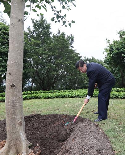 12月7日至11日,中共中央總書記、中央軍委主席習近平在廣東省考察工作。這是習近平在深圳蓮花山公園種下一棵高山榕樹。新華社記者 蘭紅光 攝
