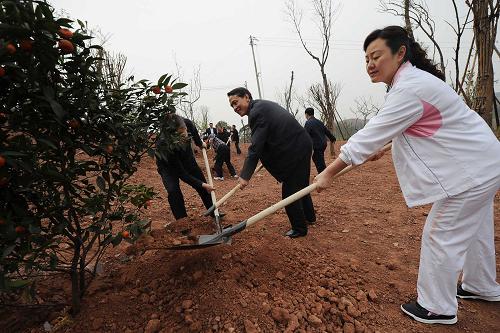 3月12日,重慶璧山市民參加“鄉(xiāng)土植物進(jìn)城”植樹(shù)活動(dòng)。當(dāng)日,重慶市璧山縣啟動(dòng)“千種鄉(xiāng)土植物進(jìn)城”行動(dòng),計(jì)劃到2015年實(shí)現(xiàn)引進(jìn)鄉(xiāng)土植物3000種,實(shí)現(xiàn)城市生態(tài)系統(tǒng)有機(jī)循環(huán)。近年來(lái),璧山縣大力推進(jìn)生態(tài)文明建設(shè),城市面貌不斷變化,現(xiàn)已引進(jìn)1000余種植物,人均綠化面積20余平方米。