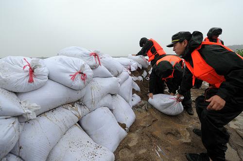 8月8日,臺(tái)州市三門縣蒲西邊防派出所的官兵在冒雨加固三門灣海防堤壩。當(dāng)日凌晨3時(shí)20分,今年第11號(hào)強(qiáng)臺(tái)風(fēng)“???#8221;在浙江省三門灣北側(cè)的象山鶴浦鎮(zhèn)登陸。5時(shí)其中心位置在臺(tái)州三門縣三門灣水面,近中心的最大風(fēng)力13級(jí)(40米/秒)。三門縣受影響嚴(yán)重,降雨已經(jīng)超過200毫米。新華社記者 鞠煥宗 攝