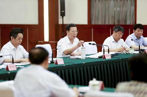 這是7月6日,張高麗在成都主持召開四川、河南、湖北、重慶、甘肅、青海六省市負責人參加的經濟形勢座談會。新華社記者 丁林 攝