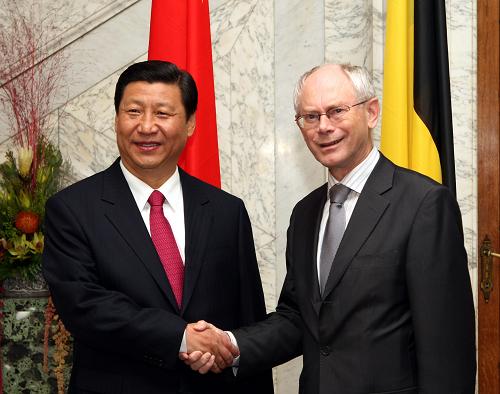 10月7日,中國國家副主席習(xí)近平在布魯塞爾與比利時首相范龍佩舉行會談。新華社記者 蘭紅光 攝