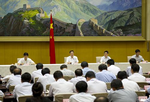 8月19日,第一次全國地理國情普查電視電話會議在北京召開。中共中央政治局常委、國務(wù)院副總理、第一次全國地理國情普查領(lǐng)導(dǎo)小組組長張高麗出席會議并講話。新華社記者 黃敬文 攝