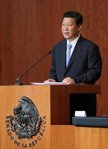 6月5日,正在墨西哥進行國事訪問的國家主席習(xí)近平在墨西哥參議院發(fā)表題為《促進共同發(fā)展 共創(chuàng)美好未來》的演講。新華社記者 蘭紅光 攝