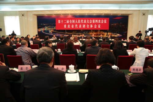 3月6日，十二屆全國人大四次會議重慶代表團全體會議向媒體開放。新華社記者 才揚 攝