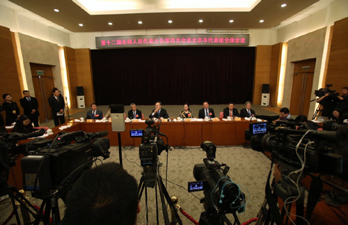 3月7日，十二屆全國人大四次會議北京代表團(tuán)全體會議向媒體開放。