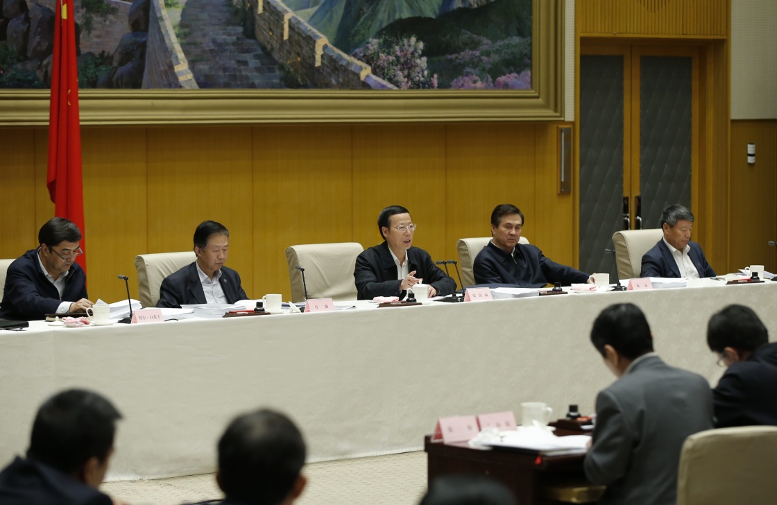 3月25日，中共中央政治局常委、國(guó)務(wù)院副總理張高麗在北京出席國(guó)務(wù)院實(shí)施新一輪農(nóng)村電網(wǎng)改造升級(jí)工程電視電話會(huì)議并講話。新華社記者 鞠鵬 攝